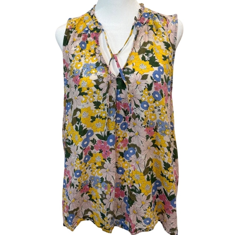 Floral Ruffle Neck Tie Front Sleeveless Blouse‎ Multi Color Boho Top